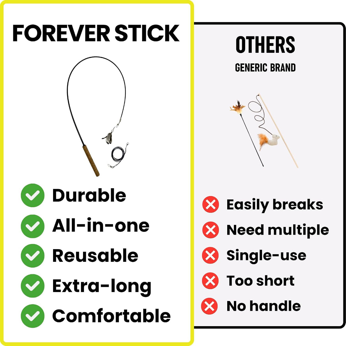Forever Stick Unbreakable Cat Wand Toy, Durable Feather Teaser – Essentials for Cats - Forever Stick 2-Pack - image 4