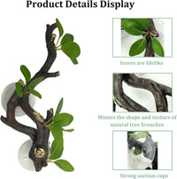 PINVNBY Reptile Corner Branch Resin Climb Tree Branch Decor - S 2PCS green Elliptical leaf - image 2