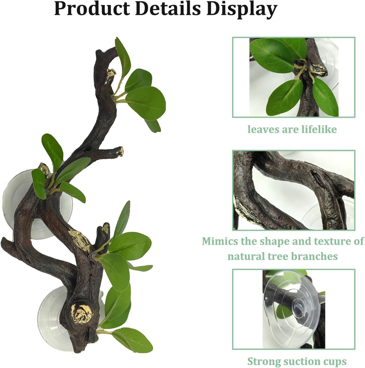 PINVNBY Reptile Corner Branch Resin Climb Tree Branch Decor - S 2PCS green Elliptical leaf - image 2