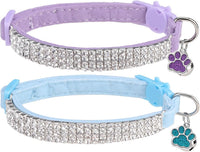 2 Pack Soft Velvet Safe Bling Diamond Cat Collars with Bells – Essentials for Cats - Blue + Light Purple / 7"-9" For Cats
