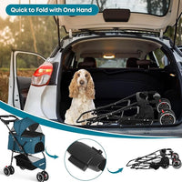 Pet Stroller,Dog Stroller for Small Medium Dogs Cats,3 Wheels,Foldable,with Breathable Mesh Canopy,Cup Holders,Easy Assembly,Green