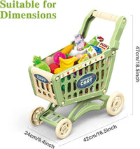RedCrab kids shopping cart toy in green with 54 pretend fruit, vegetable and money accessories - view 4
