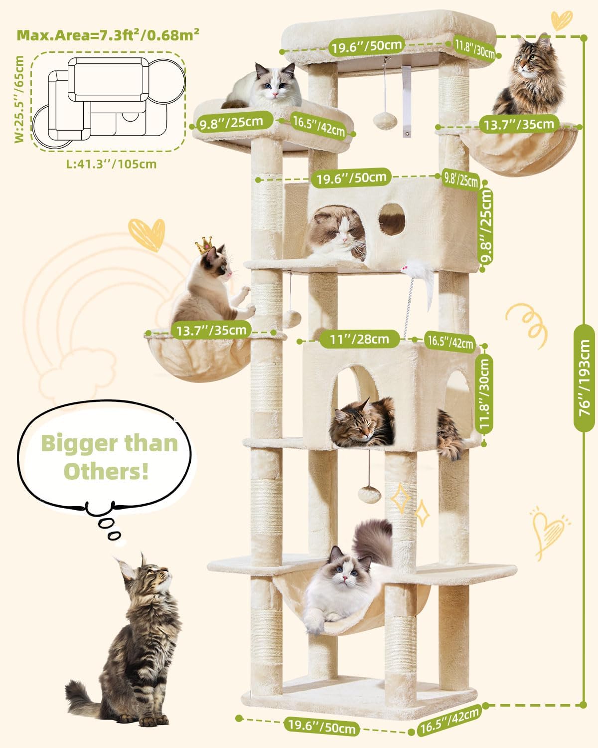 Taoqimiao 32.2in Cat Tree with Toy - Beige / 76 inch - image 2