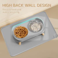 Elevated Cat Bowl, Raised Cat Food and Water Bowl Set for Indoor Cats, Splash Proof with 2 - Cat Bowls with mat - grey - image 2