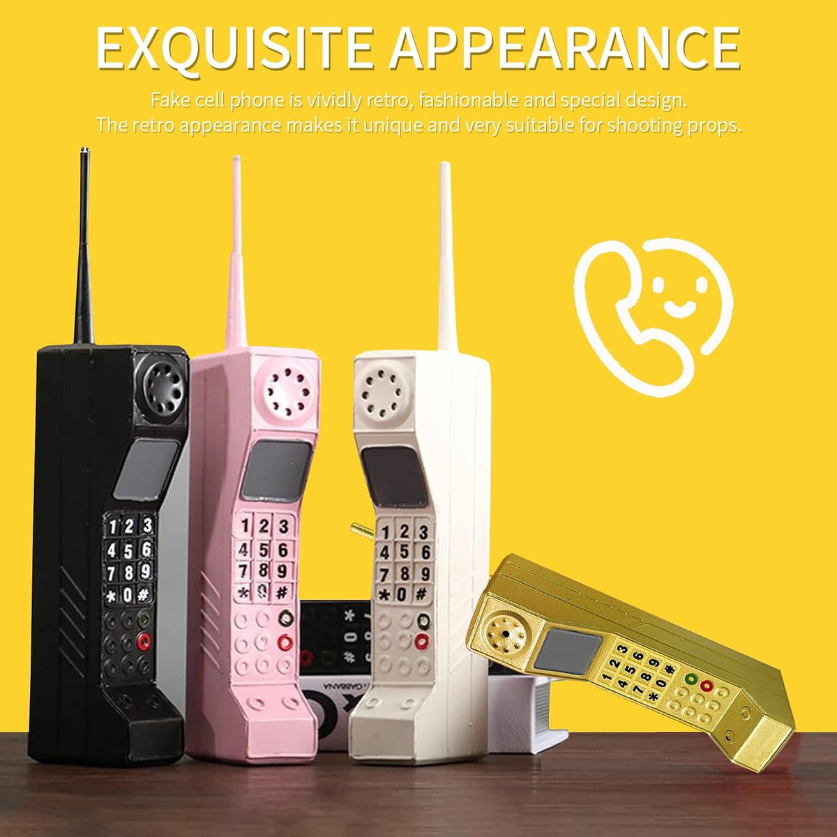 TOTITOM retro brick cell phone prop in pink with printed keys and antenna - view 14