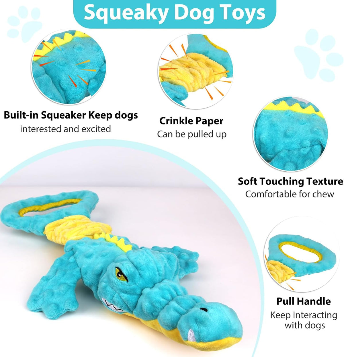 Dog Toys 3-Pack Cute Duck Shapes Puppy Toys No-Stuffing Squeaky - Blue02 / Blue Alligator - image 2