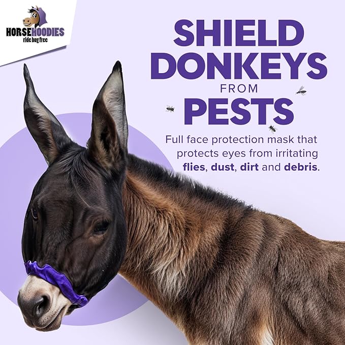 Donkey Fly Mask with Long Ears (Aqua) Half Hoodie for Standard Donkey, Made in USA - Mule Fly Mask with Ears Protection from Insects and Bugs, Face Cover Soft Mesh Fabric with Adjustable Fastener