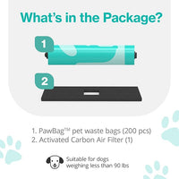 PawPail Dog Poop Bags with Activated Carbon Filter - Standard Roll | 1 Roll of 200 Pet Waste Bags