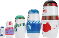Mornajina set of 5 handmade wooden snowman Russian nesting dolls in different sizes and colors - view 2