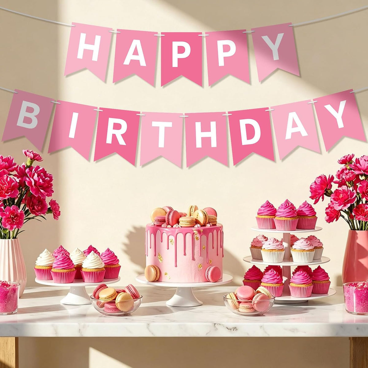Orange Happy Birthday Banner Birthday Sign for Backdrop Happy - White Pink - image 3
