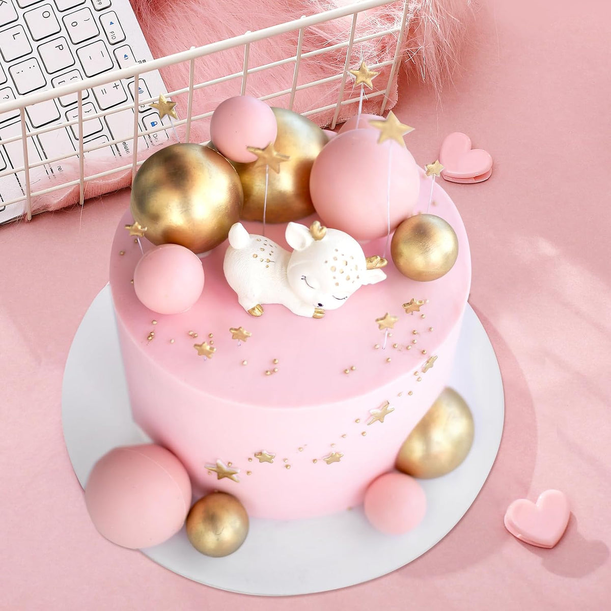 48 Pcs Balls Cake Topper Decorations Balloon Cupcake Toppers Foam - A12-rose Gold, Pink, White, Gold - image 3