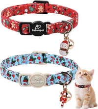 2 Pack Cute Cat Collars - Cartoon Bee Ladybug Breakaway Cat Collar with Bell & Matching Pendant - Blue&Red