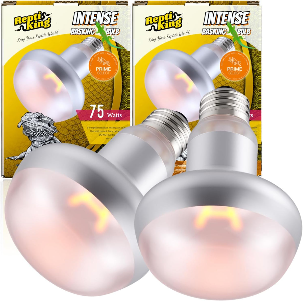 Reptile Heat Lamp, UVA Daylight Basking Light for Bearded Dragon - 2-pack Reptile Heat Bulb / 75W