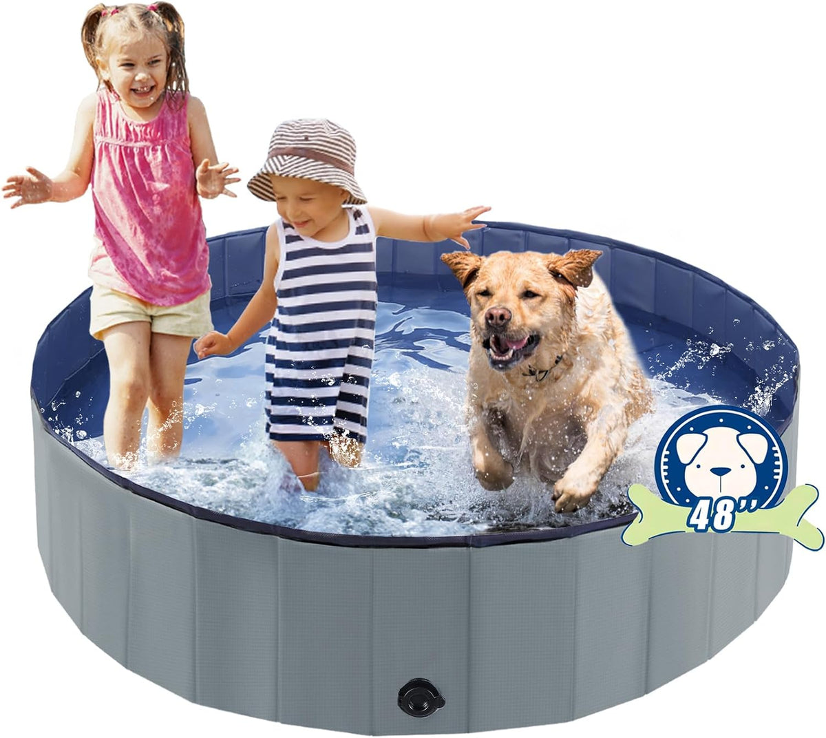 Foldable Dog Pool, Portable Pet Bath Tub and Kiddie Swimming Pool – Essentials for Dogs - 48"-L / Gray