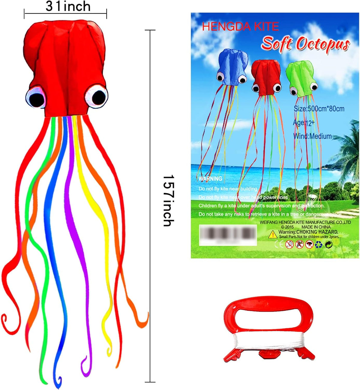 Hengda Kite Soft Octopus Kite Series - 3 / Blue+Red+Green - image 2
