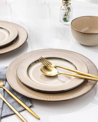 GBHOME Ceramic Dinnerware Sets, 18 Piece Embossed Elegant Stoneware Plates and Bowls Sets, Housewarming Wedding Gift | Dishwasher & Microwave Safe | Dishes Set Service for 8