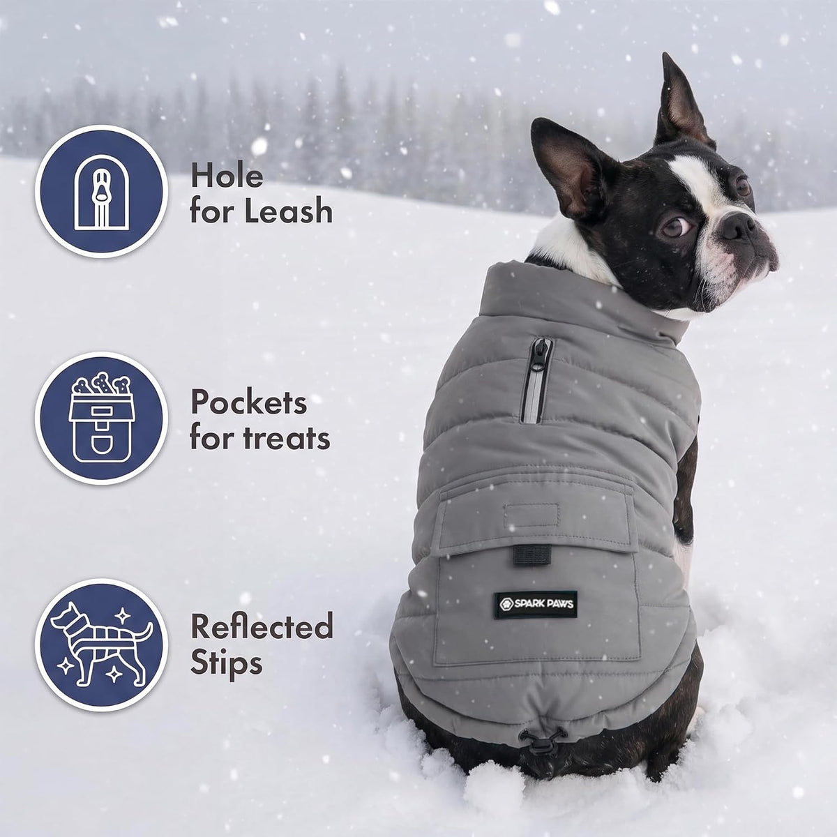 Spark Paws Dog Winter Coat Jacket - Grey / Medium - image 3