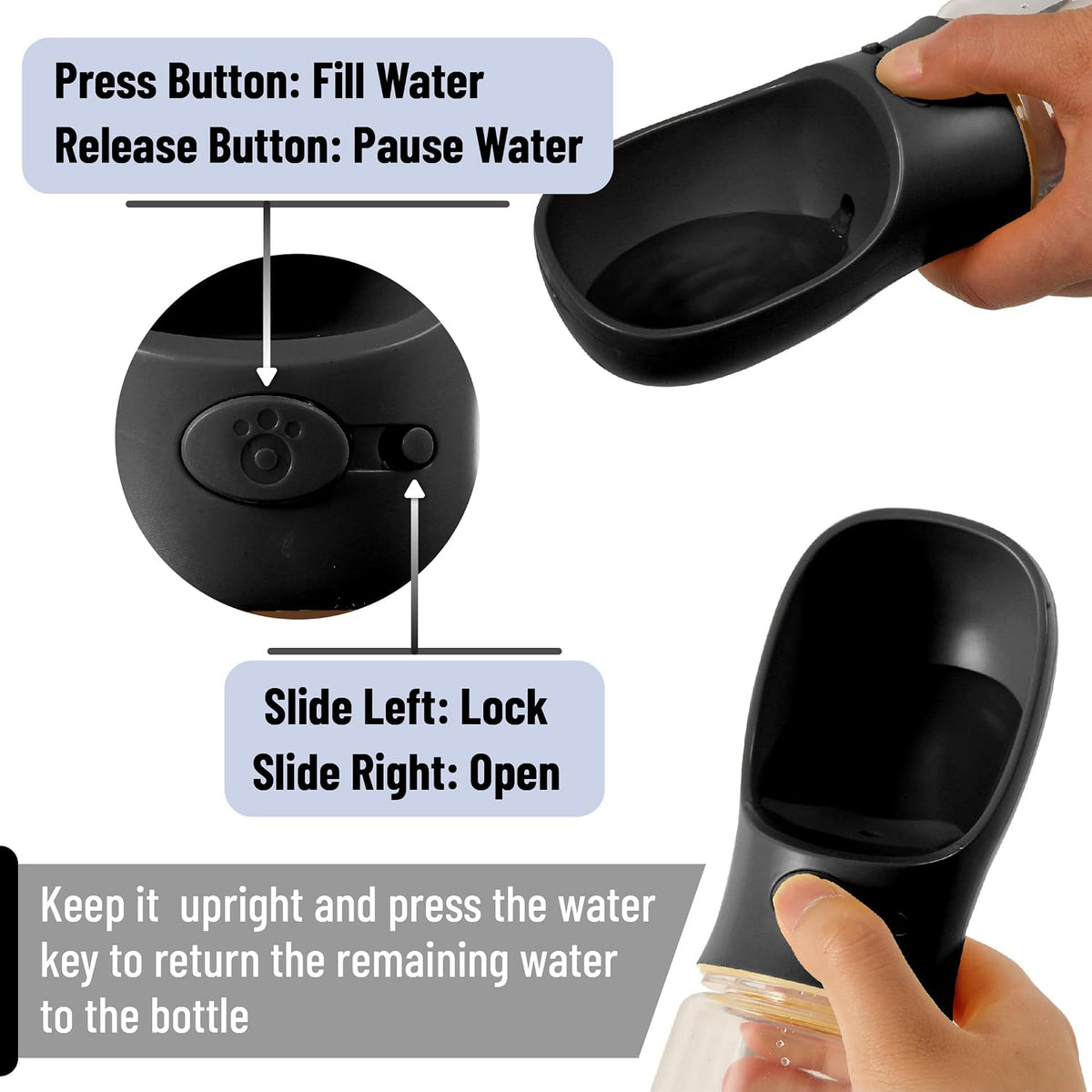 Mr. Pen, Portable Dog Water Bottle - Black - image 2