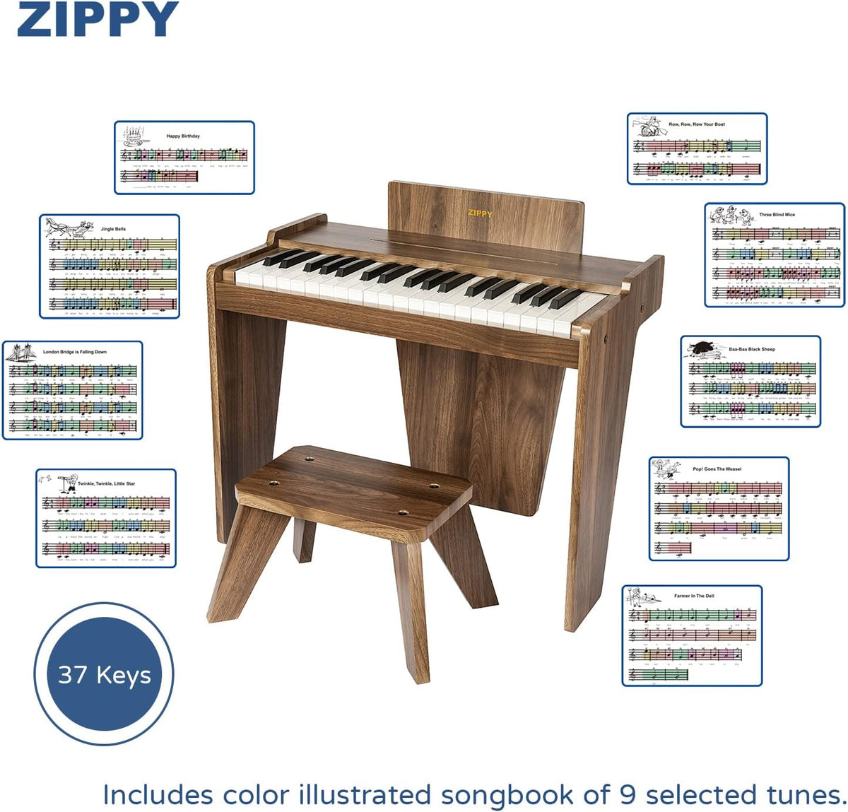 Kids Piano Keyboard, 37 Keys Digital Piano for Kids - Walnut Basic - image 3