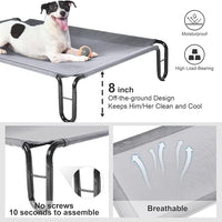 Pettycare Elevated Outdoor Dog Bed - Waterproof Cot for Small Dogs, Easy to Assemble, Cooling With Teslin Mesh, Durable, Non-Slip, Up to 35 lbs, Grey