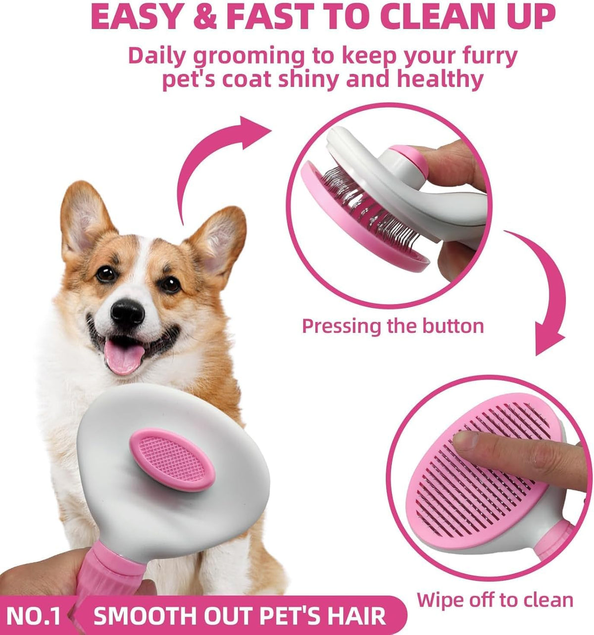 Bath Grooming Kit for Pets, Hair Brush Set with Towel - 6-Bath-Pink - image 2