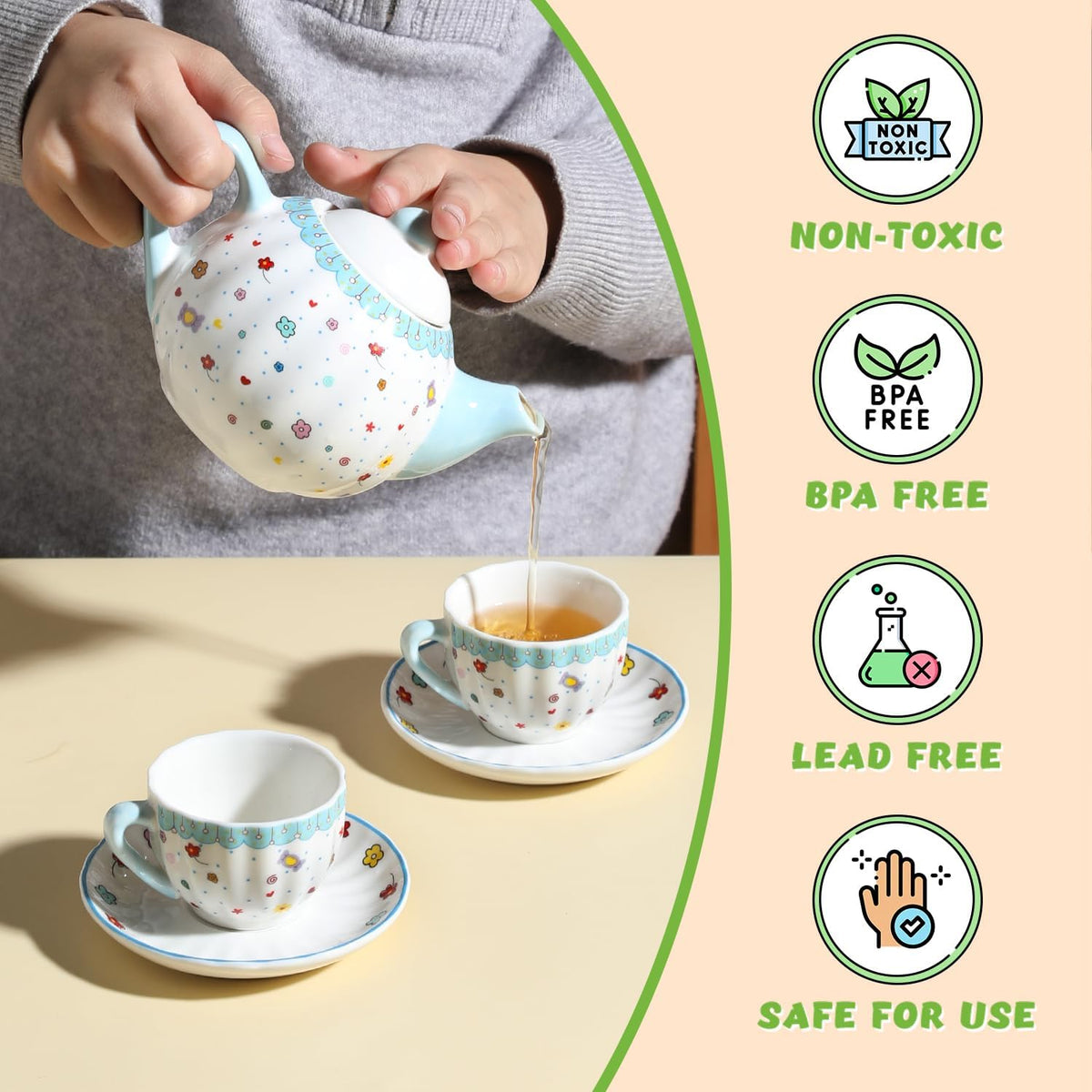 Sweejar porcelain tea set for little girls in pumpkin shape with teapot, cups and saucers - view 11