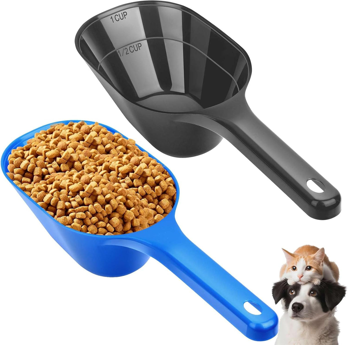 2 PACK Dog Food Scoop,1 Cup Capacity Pet Food Scoop For Dog and Cat – Essentials for Dogs - Black and Blue