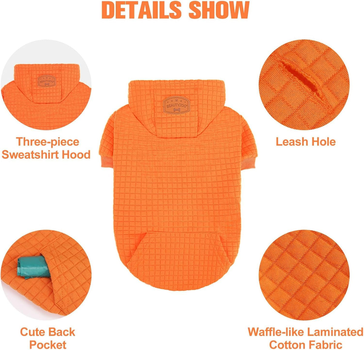 Small Dog Hoodie,Warm Winter Dog Sweater with Pocket & Leash Hole – Essentials for Dogs - Orange / 2XL (Back: 27",Chest: 35.5", Neck: 25") - image 3