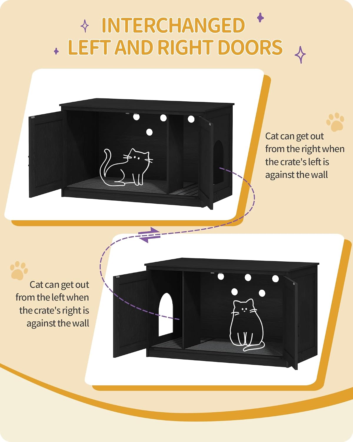 Hzuaneri Cat Litter Box Enclosure - Black / 39.4"L x 21.7"W x 23.6"H - image 4
