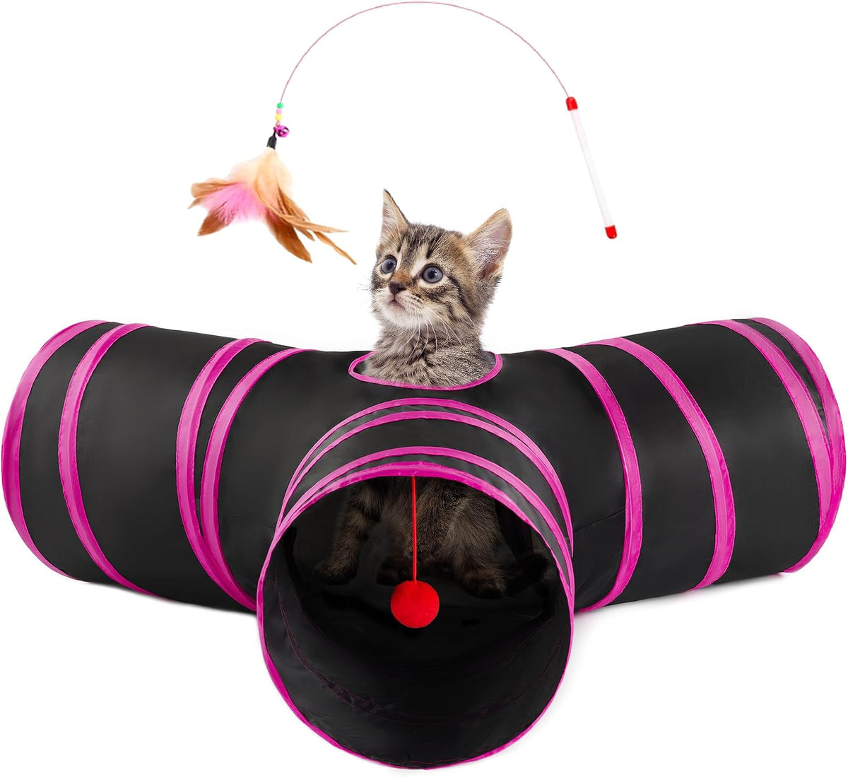 Love's cabin Cat Tunnel for Indoor Cats - Black&Rose Red / S (23.6"x13"x11")