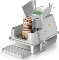 Stainless Steel Cat Litter Box with Lid, Flip-Top XL Large - Grey