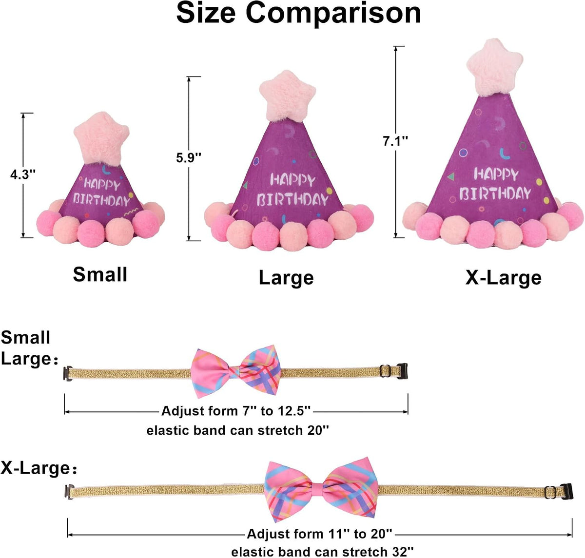 Dog Birthday Hat Bandana Set, Blue Plaid Boy Dog Bandana - X-Large / Pink Violet Girl - image 4