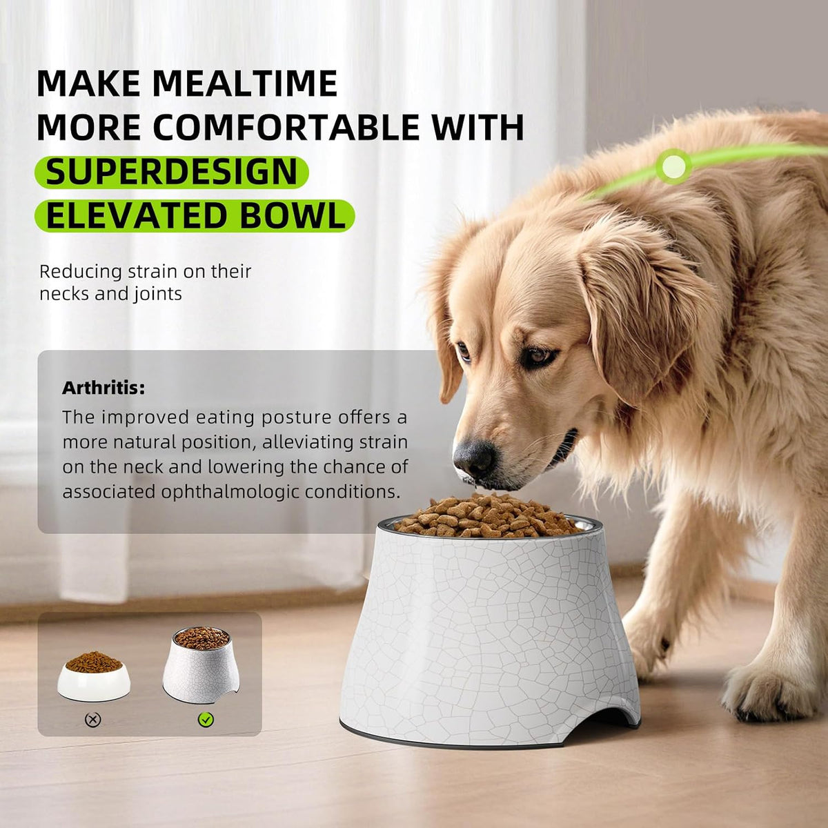 Elevated Dog Bowls with Stainless Steel Bowl - White-Crackle / M/2 Cups - image 2