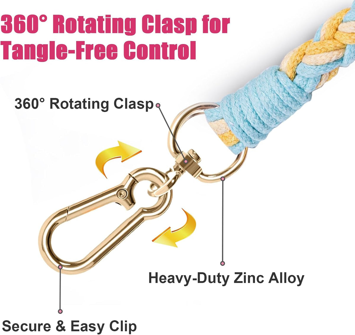 5FT Braided Cotton Rope Leash for Small, Medium and Large Dogs - Lemon Ice Blue - image 4