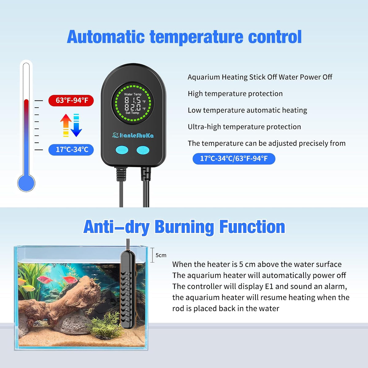 100W Submersible Fish Tank Heater for 10-20 Gallon with Auto Shut-Off - 200W - image 2