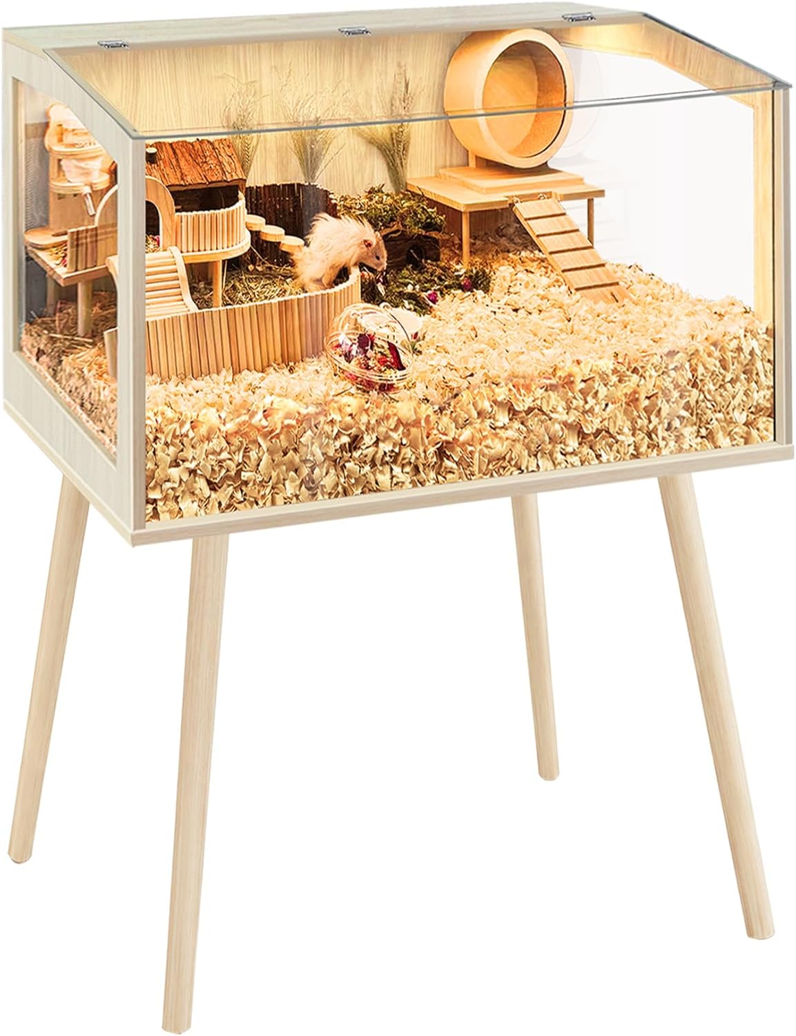 PROLEE Small Animal Cage, Hamster Cage Wooden Roof - 24.0"L x 16.0"W x 40.0"H / Window Roof