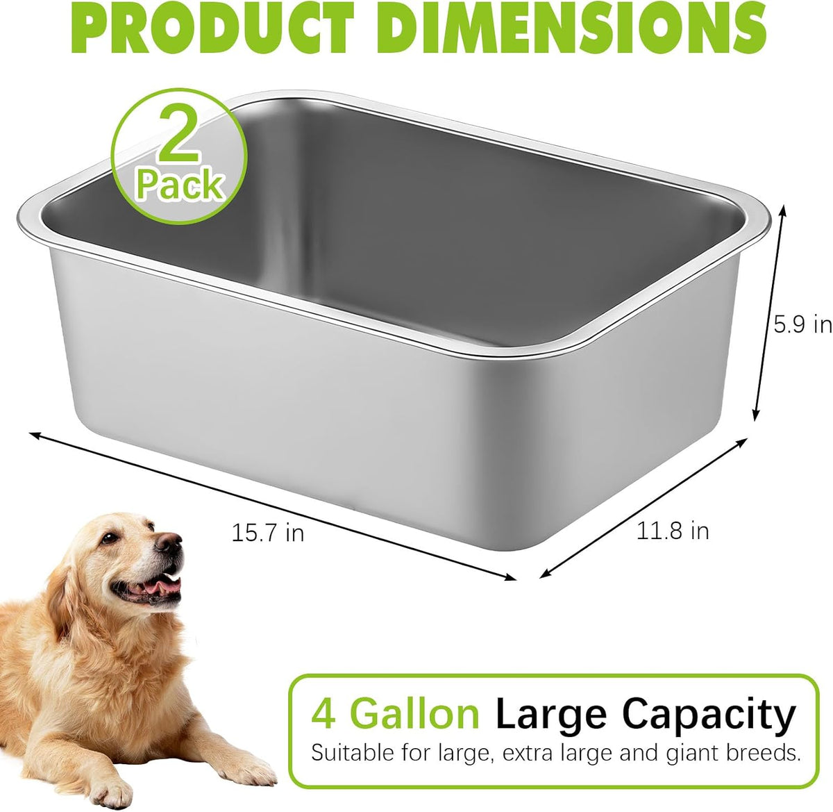 Stainless Steel Dog Water Bowl - 2 Pack-4 Gallon - image 2