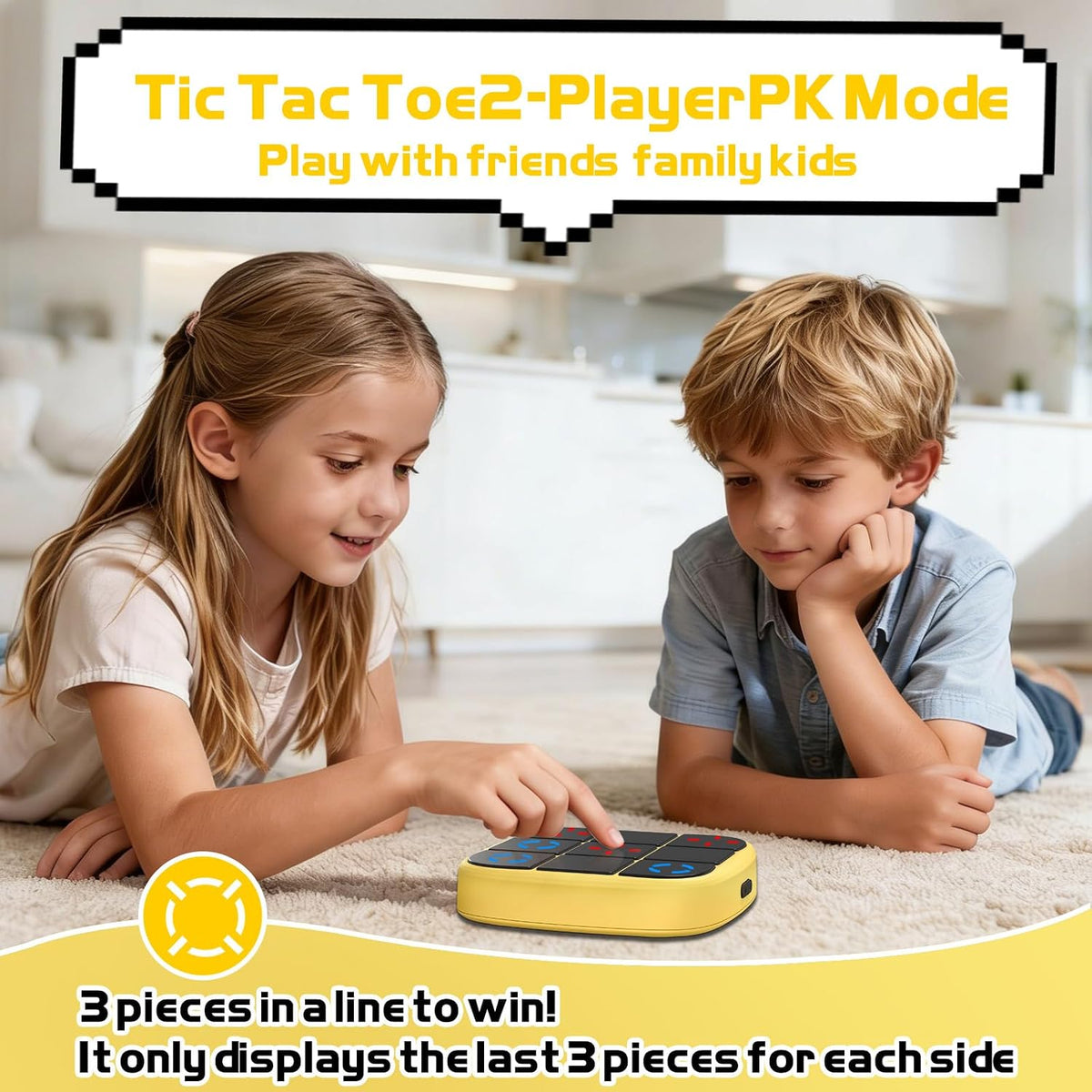 Tic-Tac-Toe Bolt Game, 4-in-1 Handheld Puzzle Games Console, Electronic Tic-Tac-Toe Game - Yellow / L(Rechargeable) - image 4