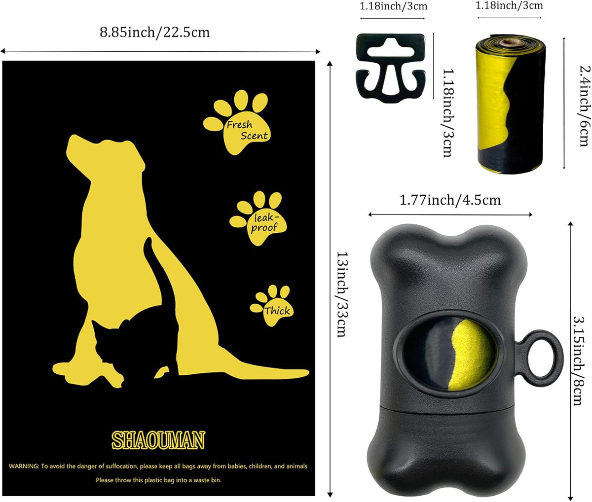 Bone-Shaped Dog Poop Bag Holder for Leash - Black / 15 Count (Pack of 1) - image 4