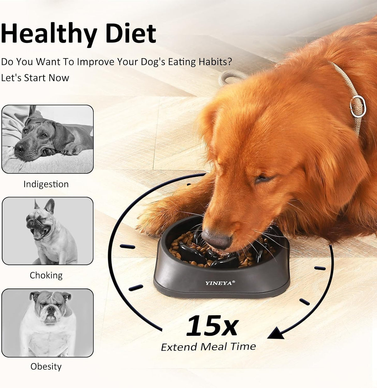YINEYA Slow Feeder Dog Bowl for Medium Dogs - Medium / G - Black - image 3