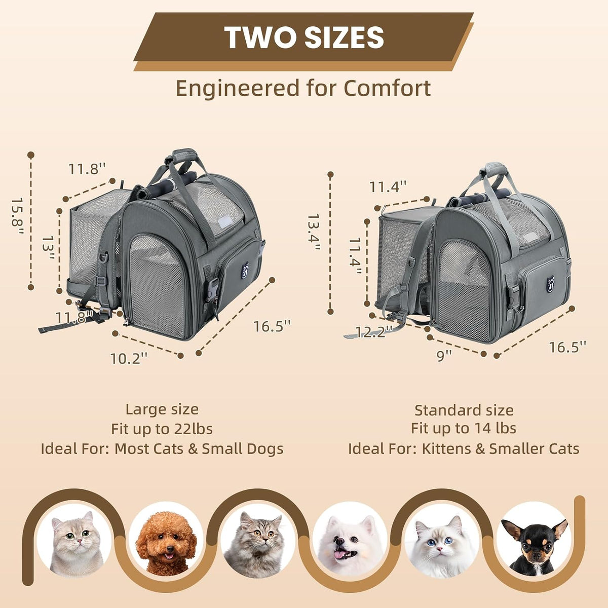 Expandable Large Cat Carrier Backpack, Supports up to – Essentials for Dogs - 16.5"L x 9.0"W x 13.4"H / Dark Grey - image 2