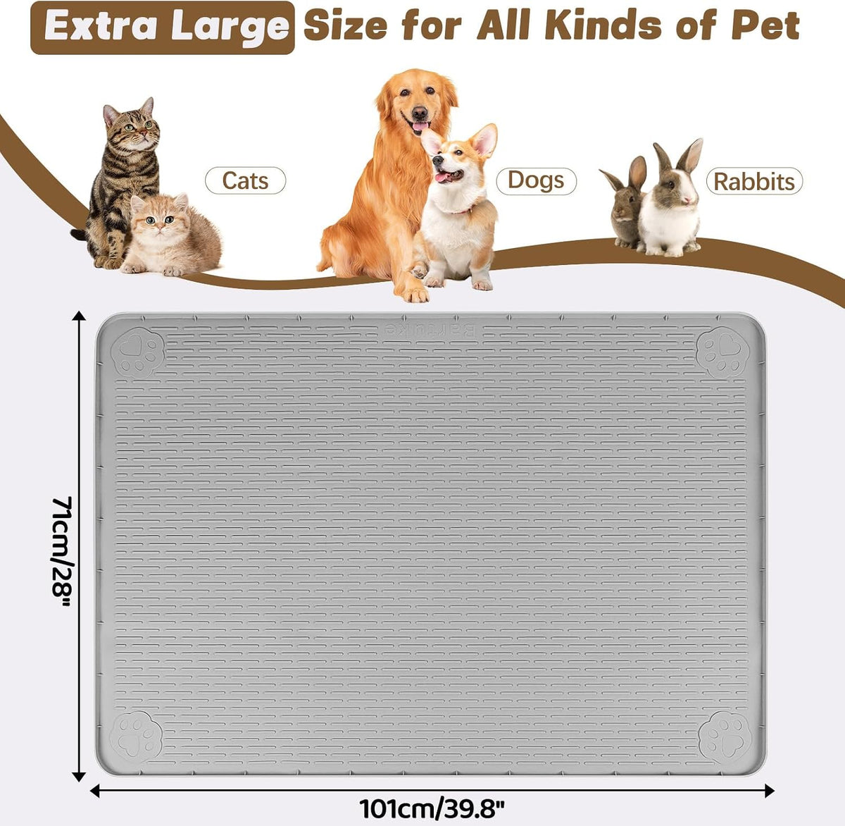Cat Food Mat Extra Large Silicone Pet Bowl Mat 40''x28'' - Light Grey / 40"L x 28"W - image 2