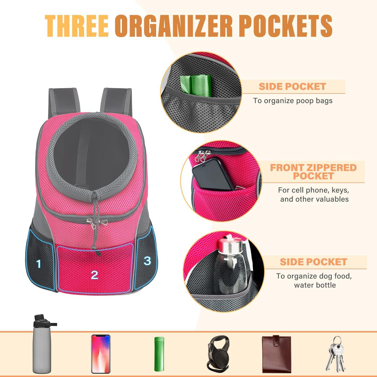 Dog Front Carrier Backpack, Adjustable Breathable Dog Backpack – Essentials for Dogs - Rose / Large (9-13.5lbs) - image 3