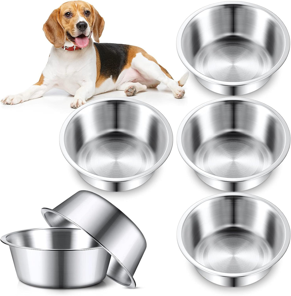 Yahenda 6 Pcs Stainless Steel Metal Dog Bowls Bulk Replacement Basic - 11 Inch
