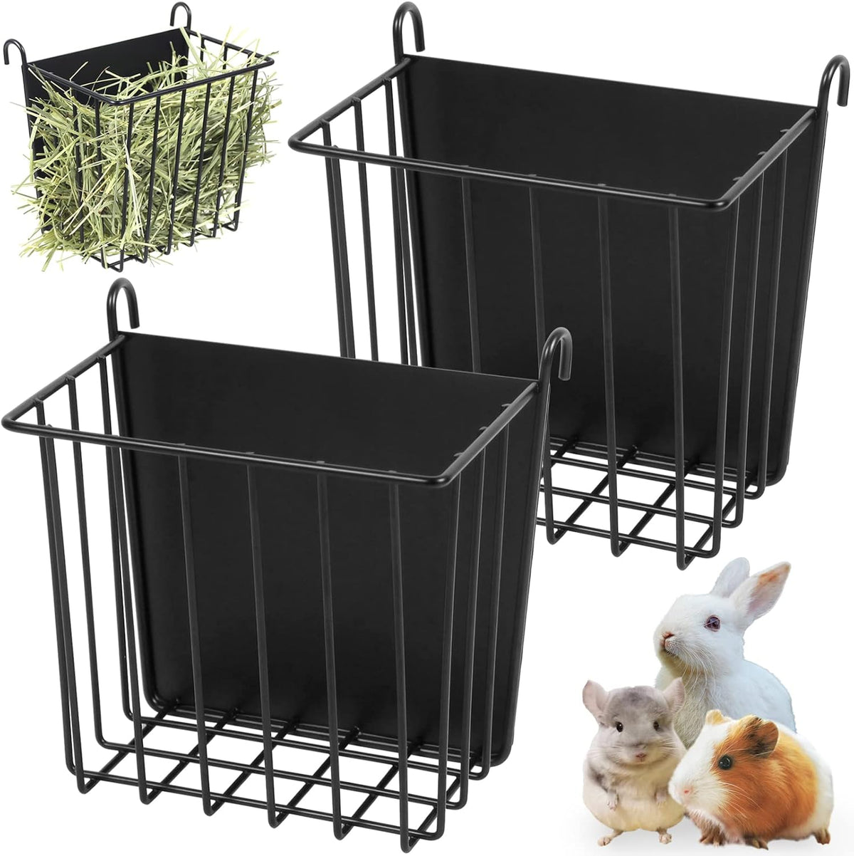2PCS Rabbit Hay Feeder Guinea Pig Hay Feeder with Heavy-Duty Metal - 2 piece / Matte Black