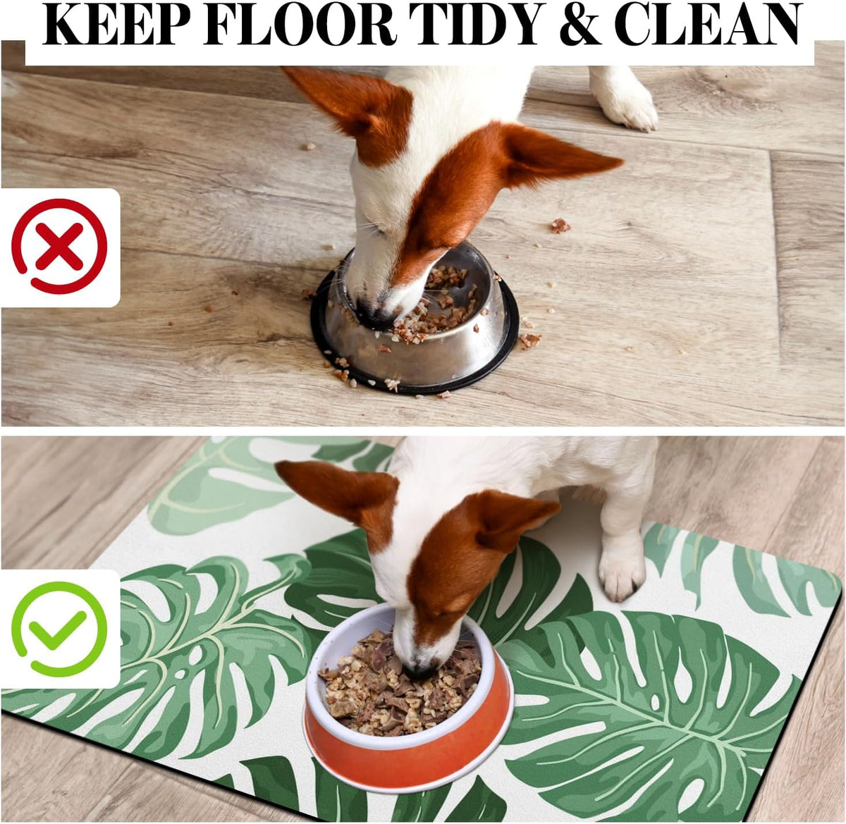 Dog Food Mats for Floors, Absorbent Dog Bowl Mat for Food and Water Dispenser, Quick Dry Cat Food - Leaves / 20"L x 12"W - image 3