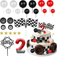 ZSMKJIAYE 25 piece racing cake topper set, red white black with number 3 candle - view 6