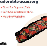 Huxley & Kent Ruff Pet Scrunchy | Shiny Christmas Plaid (Medium) | Festive Christmas/Holiday Neckwear for Dogs/Cats | Fun Stretchable Costume Accessory | Soft Collar with Bells