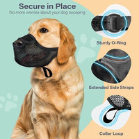 LUCKYPAW Dog Muzzle for Large Medium Small Dogs, Patented Mesh Muzzle to Prevent Biting Chewing Eating, Soft Mouth Guard with Front Opening Design for Drinking Panting(Black, XL)