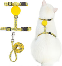 PUPTECK Adjustable Cat Harness and Leash Set Escape Proof Kitten - Small / Yellow(Floral)